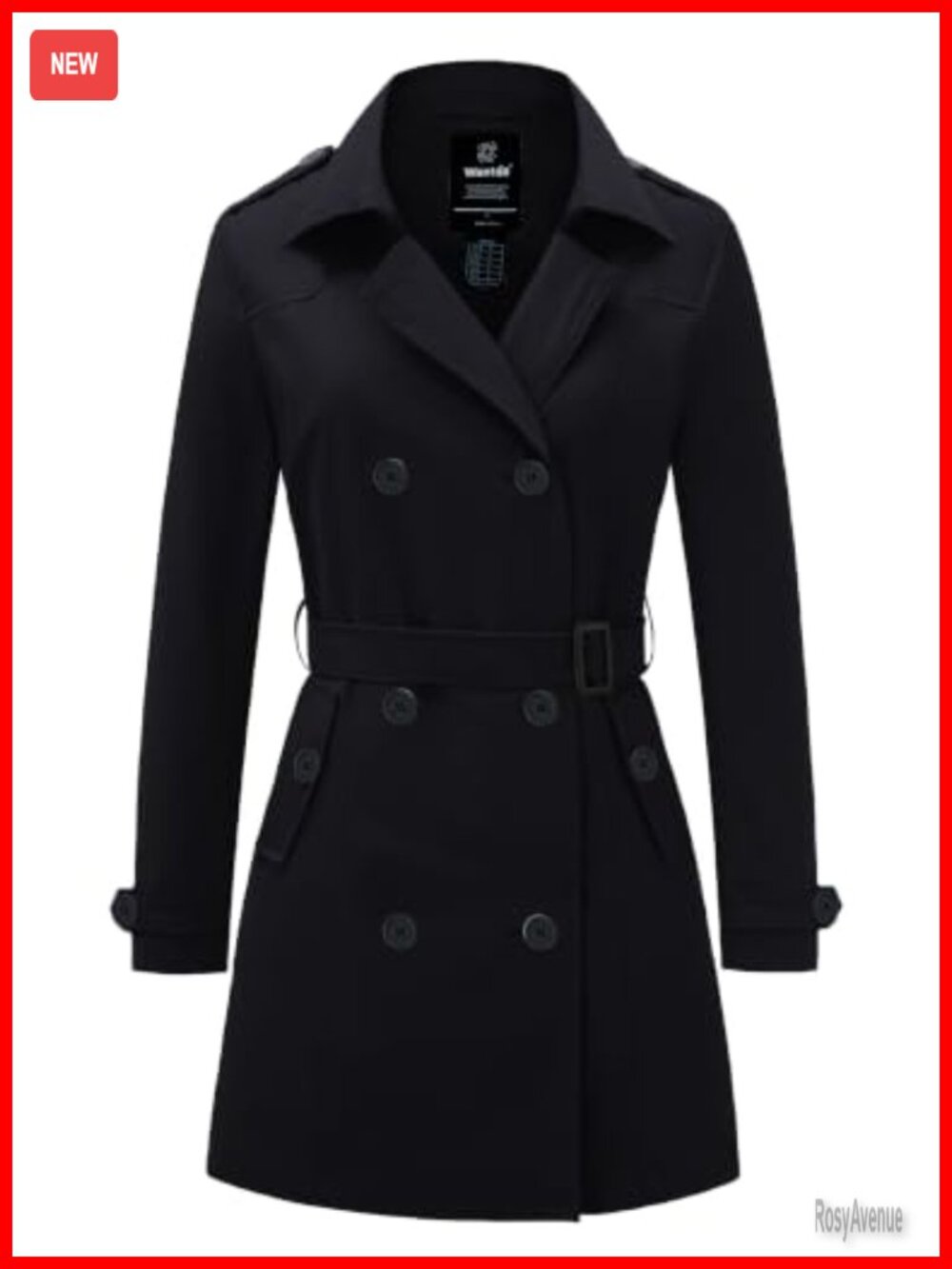 Women's Classic Trench Coat 100% Polyester Double-Breasted Belted Windproof